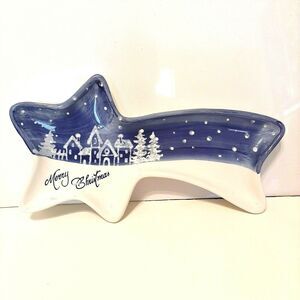 Christmas Tidbit Tray Shooting Star  Snow Ceramiche Fabbro Made in Italy